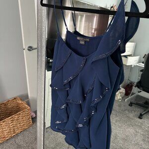 Armani Exchange deep blue ruffled silk camisole
